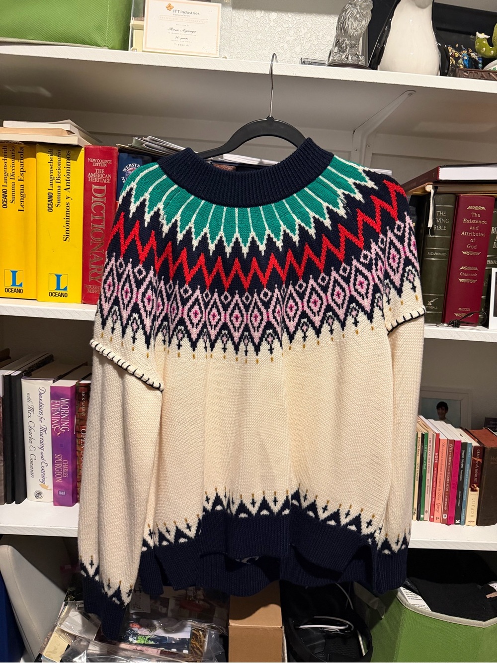 La Ligne Cream Fair Isle Crewneck Sweater with Multicolor Yoke